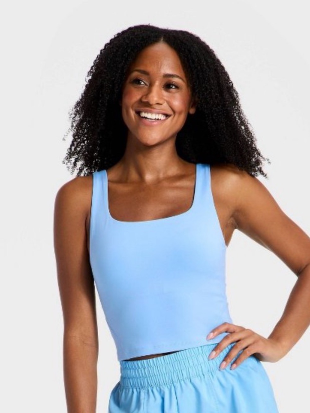 NWT Women's All in Motion Super Flex Square Neck Ultra Cropped Tank Top Blue XL